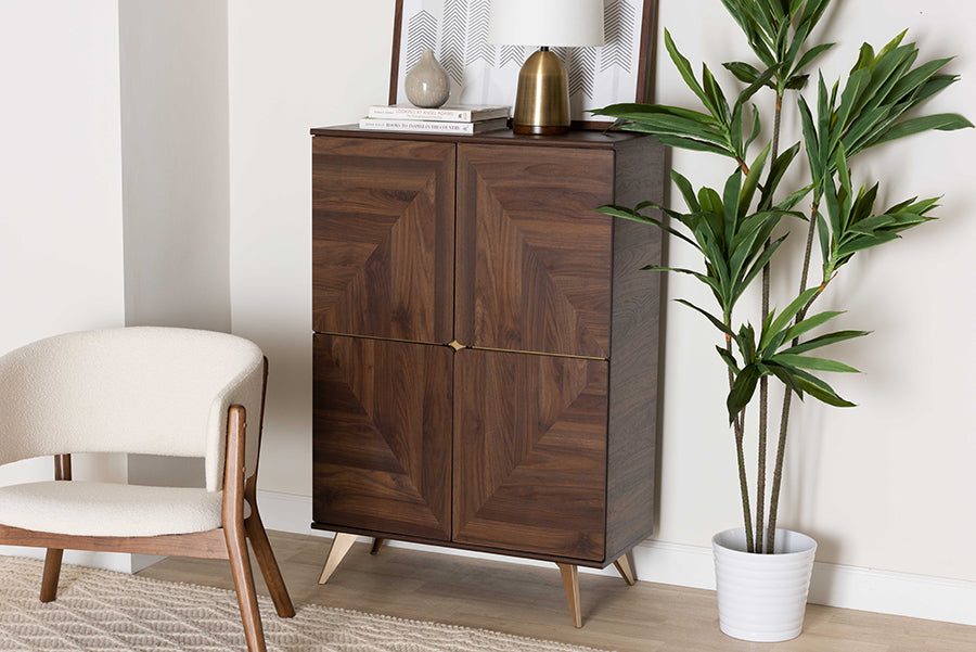 Baxton Studio Graceland Mid-Century Modern Transitional Walnut Brown Finished Wood Shoe Cabinet