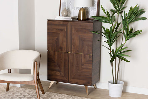 Baxton Studio Graceland Mid-Century Modern Transitional Walnut Brown Finished Wood Shoe Cabinet