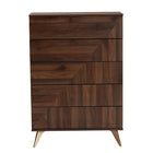 Baxton Studio Graceland Mid-Century Modern Transitional Walnut Brown Finished Wood 5-Drawer Storage Chest