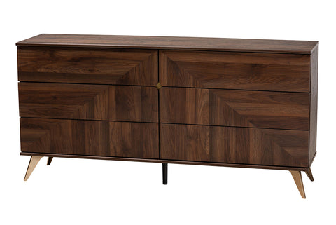 Baxton Studio Graceland Mid-Century Modern Transitional Walnut Brown Finished Wood 6-Drawer Dresser