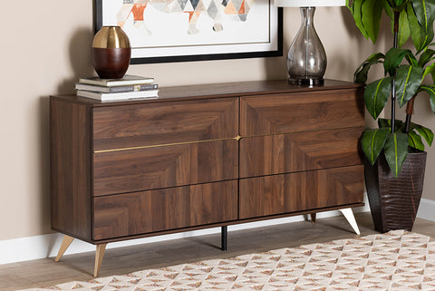 Baxton Studio Graceland Mid-Century Modern Transitional Walnut Brown Finished Wood 6-Drawer Dresser