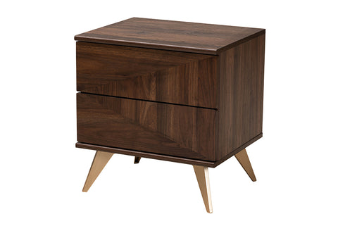Baxton Studio Graceland Mid-Century Modern Transitional Walnut Brown Finished Wood 2-Drawer Nightstand