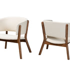 Baxton Studio Baron Mid-Century Modern Cream Boucle Fabric Upholstered and Walnut Brown Finished Wood 2-Piece Living Room Accent Chair Set