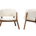 Baxton Studio Baron Mid-Century Modern Cream Boucle Fabric Upholstered and Walnut Brown Finished Wood 2-Piece Living Room Accent Chair Set