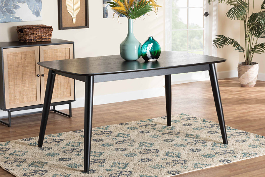 Baxton Studio Flora Mid-Century Modern Black Finished Wood Dining Table