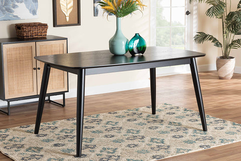 Baxton Studio Flora Mid-Century Modern Black Finished Wood Dining Table