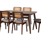 Baxton Studio Dannon Mid-Century Modern Grey Fabric and Walnut Brown Finished Wood 7-Piece Dining Set