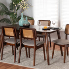 Baxton Studio Dannon Mid-Century Modern Grey Fabric and Walnut Brown Finished Wood 7-Piece Dining Set