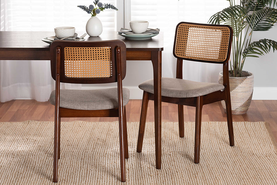 Baxton Studio Dannon Mid-Century Modern Grey Fabric and Walnut Brown Finished Wood 2-Piece Dining Chair Set