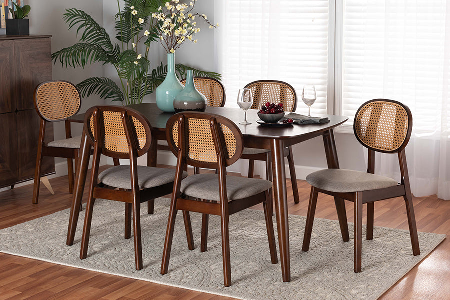 Baxton Studio Darrion Mid-Century Modern Grey Fabric and Walnut Brown Finished Wood 7-Piece Dining Set
