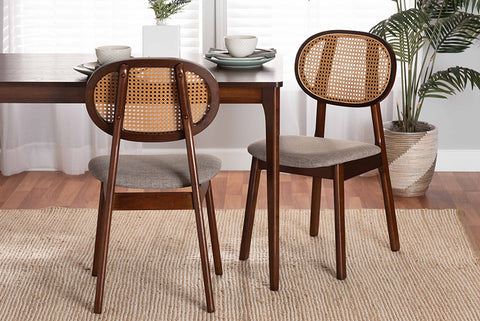 Baxton Studio Darrion Mid-Century Modern Grey Fabric and Walnut Brown Finished Wood 2-Piece Dining Chair Set