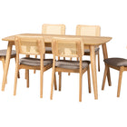 Baxton Studio Dannon Mid-Century Modern Grey Fabric and Natural Oak Finished Wood 7-Piece Dining Set