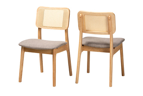 Baxton Studio Dannon Mid-Century Modern Grey Fabric and Ntural Oak Finished Wood 2-Piece Dining Chair Set