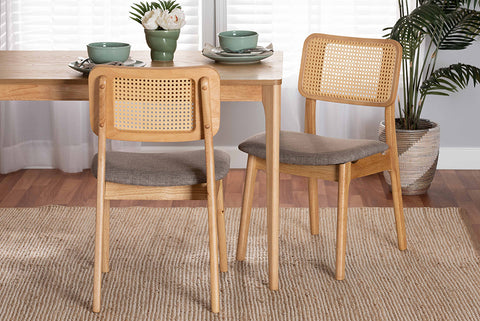 Baxton Studio Dannon Mid-Century Modern Grey Fabric and Ntural Oak Finished Wood 2-Piece Dining Chair Set