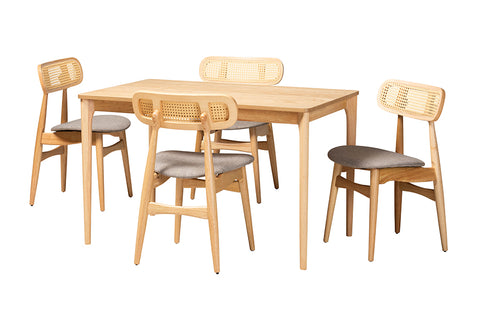Baxton Studio Tarana Mid-Century Modern Grey Fabric and Natural Oak Finished Wood 5-Piece Dining Set