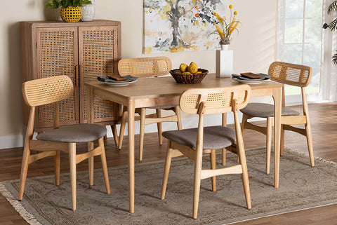 Baxton Studio Tarana Mid-Century Modern Grey Fabric and Natural Oak Finished Wood 5-Piece Dining Set