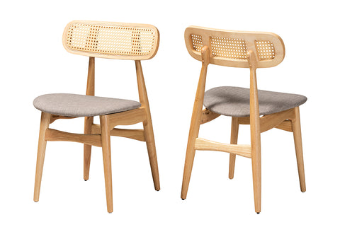 Baxton Studio Tarana Mid-Century Modern Grey Fabric and Natural Oak Finished Wood 2-Piece Dining Chair Set
