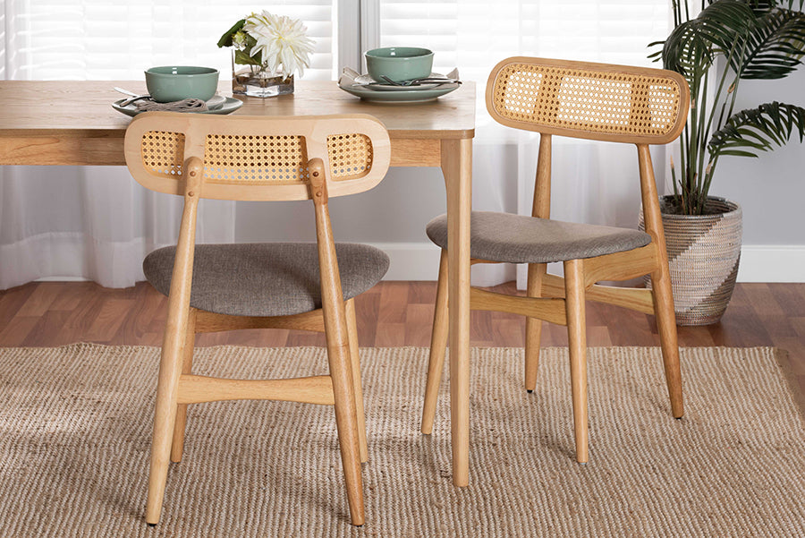 Baxton Studio Tarana Mid-Century Modern Grey Fabric and Natural Oak Finished Wood 2-Piece Dining Chair Set