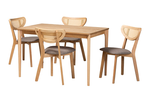 Baxton Studio Dannell Mid-Century Modern Grey Fabric and Natural Oak Finished Wood 5-Piece Dining Set