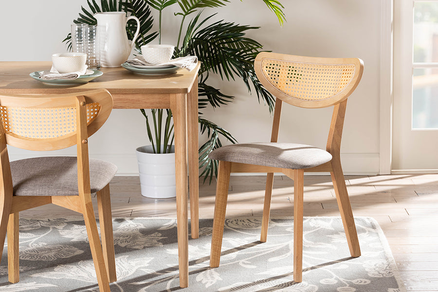 Baxton Studio Dannell Mid-Century Modern Grey Fabric and Natural Oak Finished Wood Dining Chair