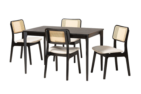 Baxton Studio Dannon Mid-Century Modern Cream Fabric and Black Finished Wood 5-Piece Dining Set