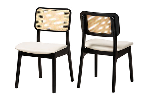 Baxton Studio Dannon Mid-Century Modern Cream Fabric and Black Finished Wood 2-Piece Dining Chair Set