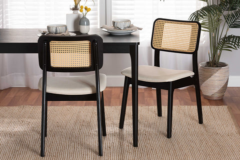 Baxton Studio Dannon Mid-Century Modern Cream Fabric and Black Finished Wood 2-Piece Dining Chair Set