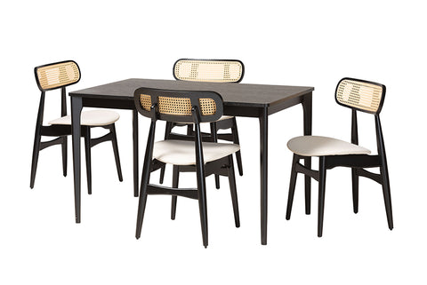 Baxton Studio Tarana Mid-Century Modern Cream Fabric and Black Finished Wood 5-Piece Dining Set