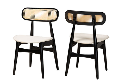 Baxton Studio Tarana Mid-Century Modern Cream Fabric and Black Finished Wood 2-Piece Dining Chair Set