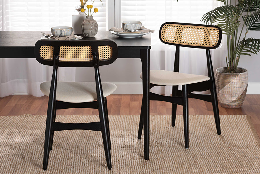 Baxton Studio Tarana Mid-Century Modern Cream Fabric and Black Finished Wood 2-Piece Dining Chair Set