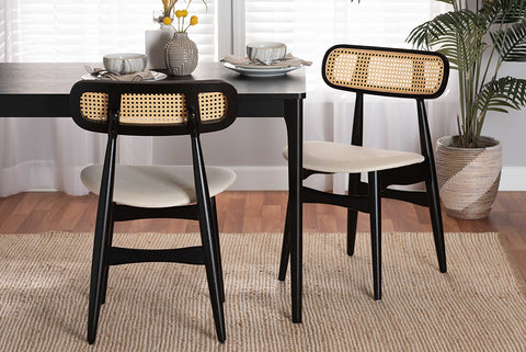 Baxton Studio Tarana Mid-Century Modern Cream Fabric and Black Finished Wood 2-Piece Dining Chair Set