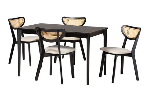 Baxton Studio Dannell Mid-Century Modern Cream Fabric and Black Finished Wood 5-Piece Dining Set