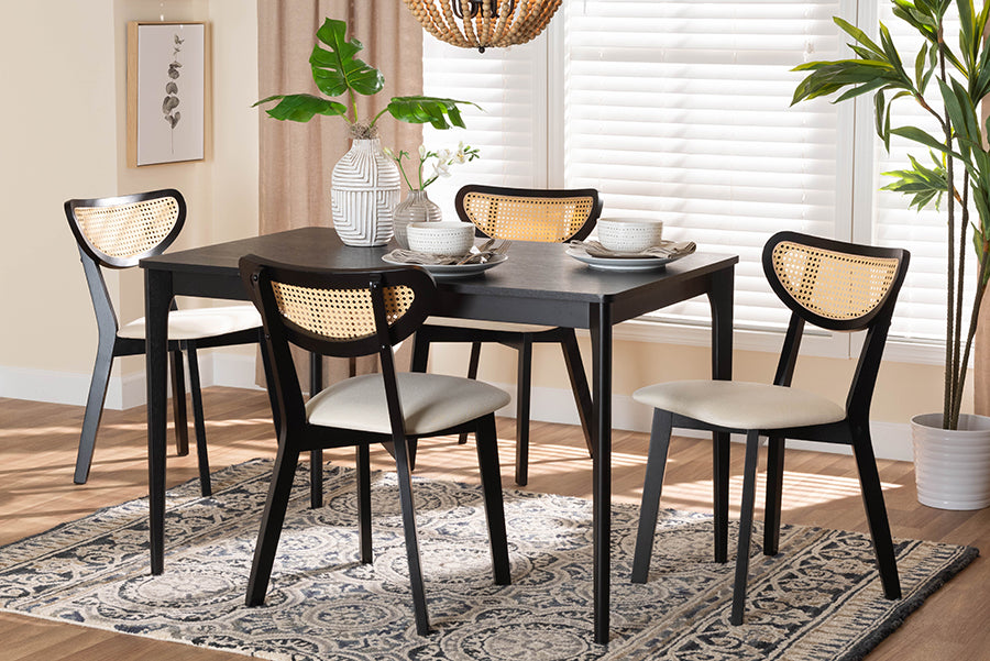 Baxton Studio Dannell Mid-Century Modern Cream Fabric and Black Finished Wood 5-Piece Dining Set