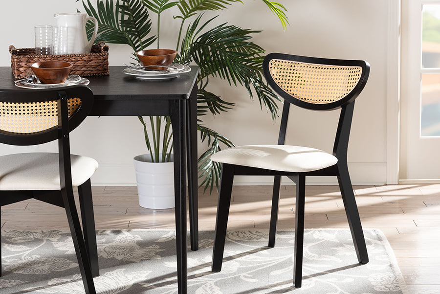 Baxton Studio Dannell Mid-Century Modern Cream Fabric and Black Finished Wood Dining Chair