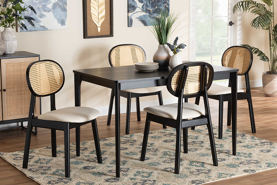 Baxton Studio Darrion Mid-Century Modern Cream Fabric and Black Finished Wood 5-Piece Dining Set