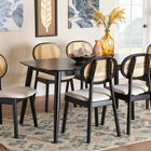 Baxton Studio Darrion Mid-Century Modern Cream Fabric and Black Finished Wood 7-Piece Dining Set