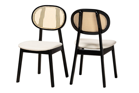 Baxton Studio Darrion Mid-Century Modern Cream Fabric and Black Finished Wood 2-Piece Dining Chair Set