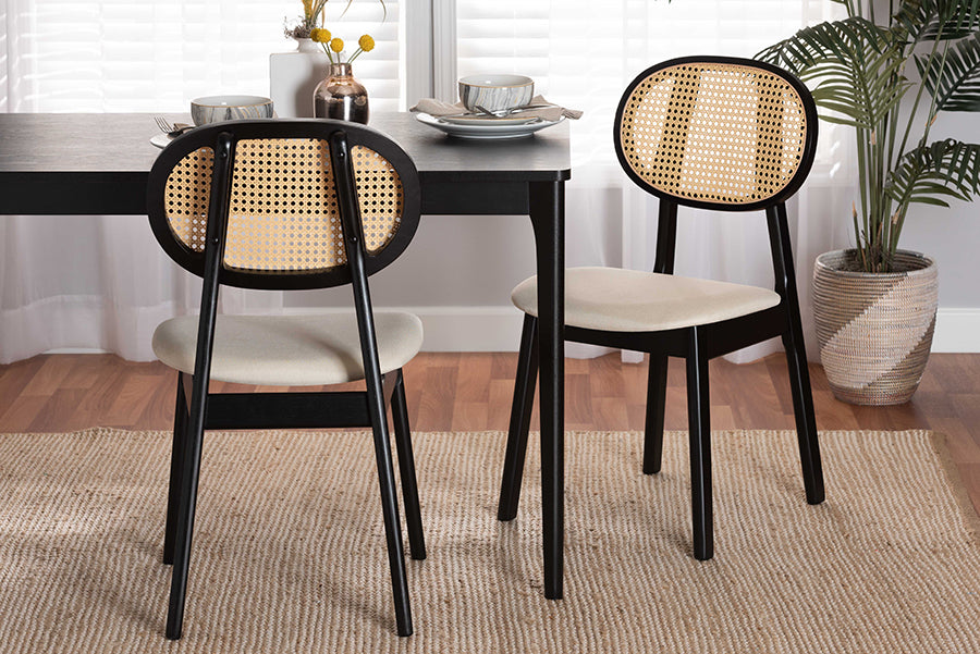 Baxton Studio Darrion Mid-Century Modern Cream Fabric and Black Finished Wood 2-Piece Dining Chair Set