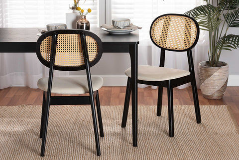 Baxton Studio Darrion Mid-Century Modern Cream Fabric and Black Finished Wood 2-Piece Dining Chair Set