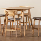 Baxton Studio Dannell Mid-Century Modern Grey Fabric and Natural Oak Finished Wood 5-Piece Pub Set