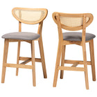 Baxton Studio Dannell Mid-Century Modern Grey Fabric and Natural Oak Finished Wood 2-Piece Counter Stool Set