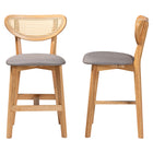 Baxton Studio Dannell Mid-Century Modern Grey Fabric and Natural Oak Finished Wood 2-Piece Counter Stool Set