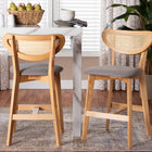 Baxton Studio Dannell Mid-Century Modern Grey Fabric and Natural Oak Finished Wood 2-Piece Counter Stool Set