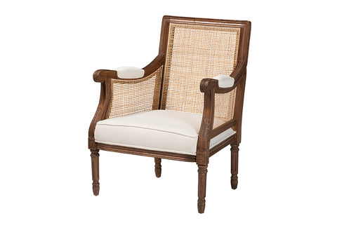 bali & pari Desmond Traditional French Beige Fabric and Walnut Brown Finished Wood Accent Chair