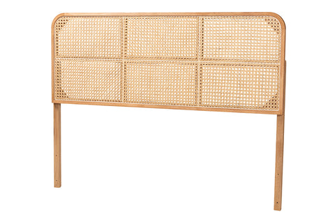 bali & pari Lainer Modern Bohemian Natural Brown Finished Bayur Wood and Bamboo Queen Size Headboard