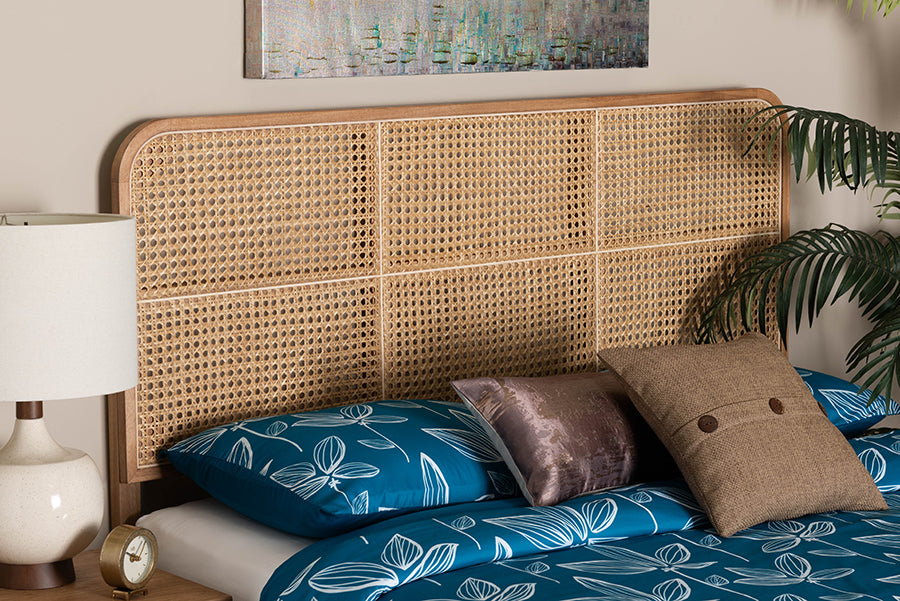 bali & pari Lainer Modern Bohemian Natural Brown Finished Bayur Wood and Bamboo Queen Size Headboard