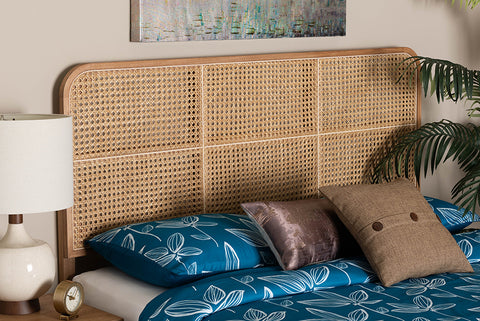 bali & pari Lainer Modern Bohemian Natural Brown Finished Bayur Wood and Bamboo Queen Size Headboard
