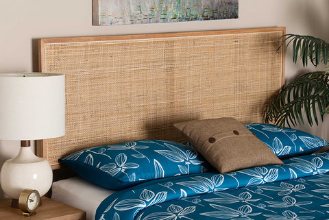 bali & pari Aurelia Modern Bohemian Natural Brown Finished Bayur Wood and Rattan Queen Size Headboard