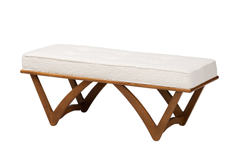 Baxton Studio Chenoa Japandi Cream Boucle Fabric and Walnut Brown Finished Wood Bench