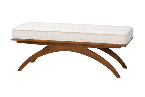 Baxton Studio Orella Japandi Cream Boucle Fabric and Walnut Brown Finished Wood Bench